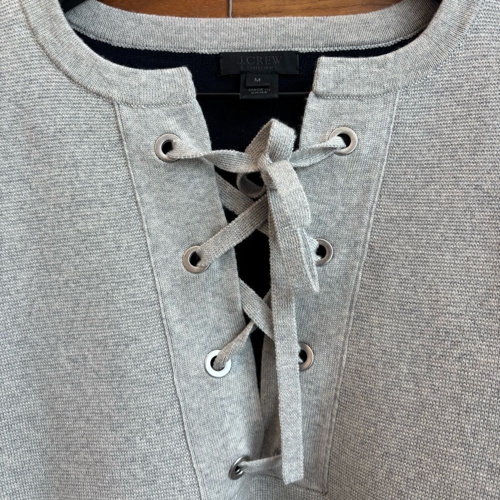 J.CREW COLLECTION BONDED LACE-UP MERINO WOOL SWEATER, SIZE M - Picture 5 of 12